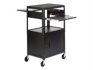 Bretford Adjustable Av Cabinet Cart With Two Slide Out Accessory Shelves.  Black Color.