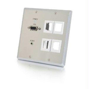 C2g Trulink Dual Gang Vga+3.5mm+4 Keystone Over Cat5 Wall Plate Receiver- Aluminum