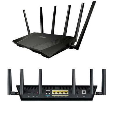 Asus Rt-ac3200. 600+1300+1300mpbs. 6 External Antennas. 2.4ghz-5ghz. 4x Gb Lan. Chips