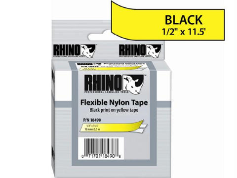 Dymo Dymo Rhino 1-2in X 11.5ft, Yellow Flexible Nylon Labels