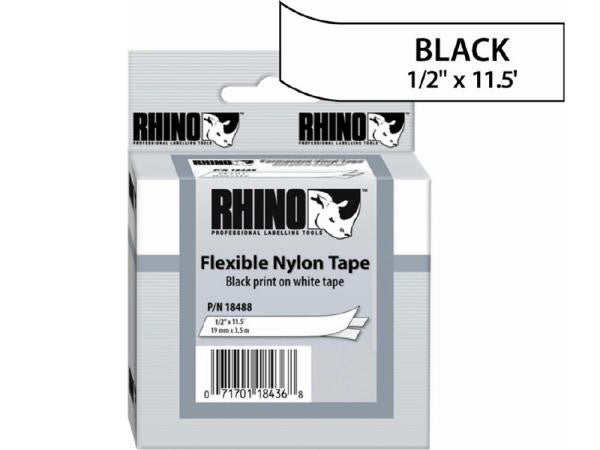 Dymo Rhino 1-2in X 11.5ft, White Flexible Nylon Labels