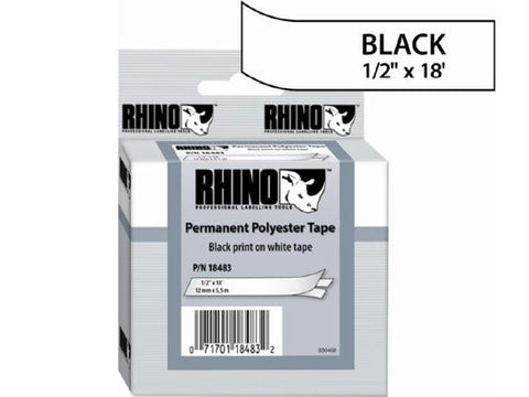 Dymo Dymo Rhino 1-2in X 18ft, White Permanent Poly Labels