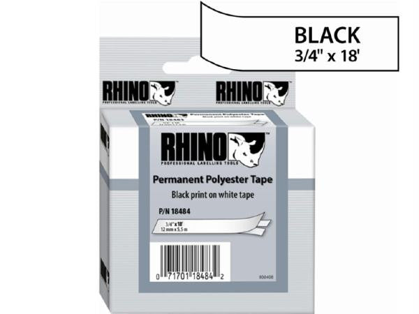 Dymo Rhino 3-4in X 18ft, White Permanent Poly Labels