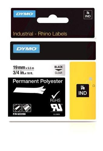 Dymo Rhino 3-4in X 18ft, Clear Permanent Poly Labels