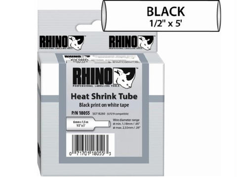 Dymo Dymo Rhino 1-2in X 5ft, White Heat Shrink Tubes