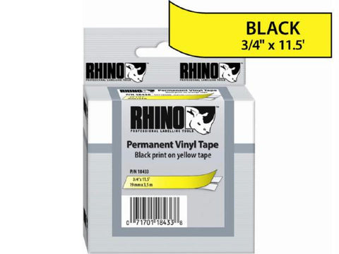 Dymo Dymo Rhino 3-4in X 18ft, Yellow Vinyl Labels