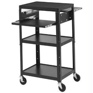 Bretford Adjustable Av Cart With Two Slide Out Accessory Shelves.  Black Color.  No Power