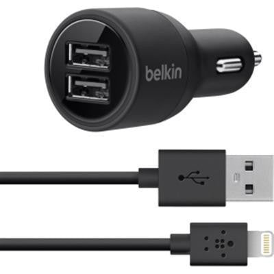 Belkin Components Dual Usb Car Charger,2x2.1a,w-4 Ltg Cable,blk