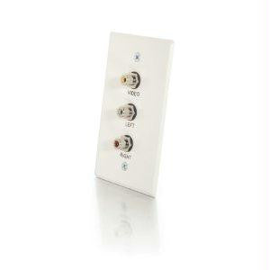 C2g Single Gang Composite Video + Stereo Audio Wall Plate - White Brushed Aluminum