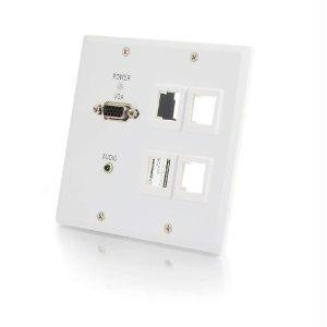 C2g Trulink Dual Gang Vga+3.5mm+4 Keystone Over Cat5 Wall Plate Receiver- White