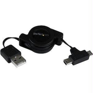 Startech 2.5 Ft Retractable Usb Combo Cable Usb To Micro Usb And Mini Usb M-m