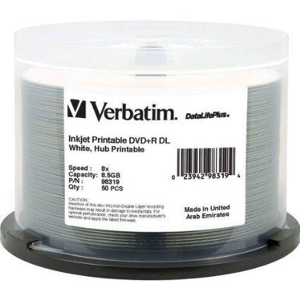 Verbatim Americas Llc Dvd+r Dl 8.5gb 8x Inkjet Printable 50pk