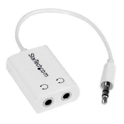 Startech White Slim Mini Jack Headphone Splitter Cable Adapter - 3.5mm Male To 2x 3.5mm F